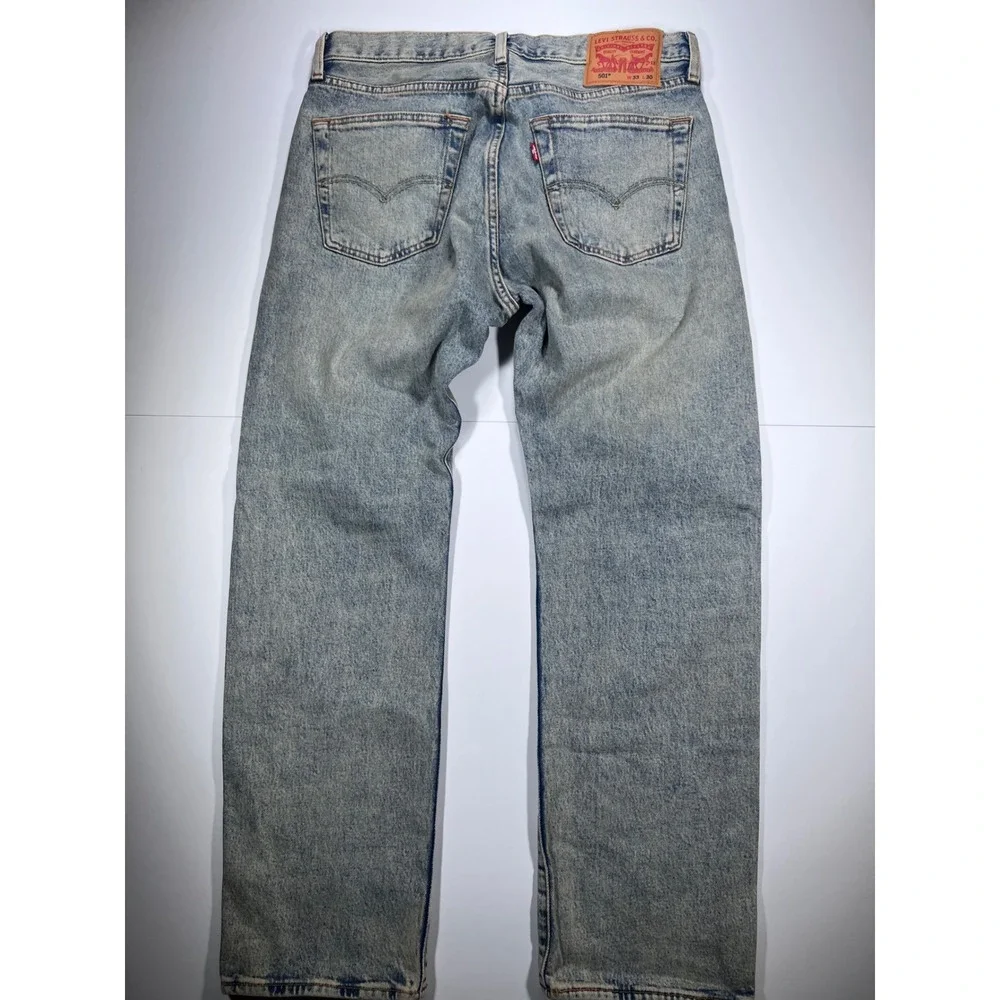 Levis 501 Original Fit Jeans Mens 33x30 Light Blue Acid Wash Button Fly Straight
